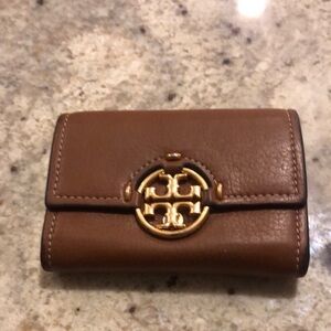 Tory Burch Brown Leather Wallet with Gold Logo